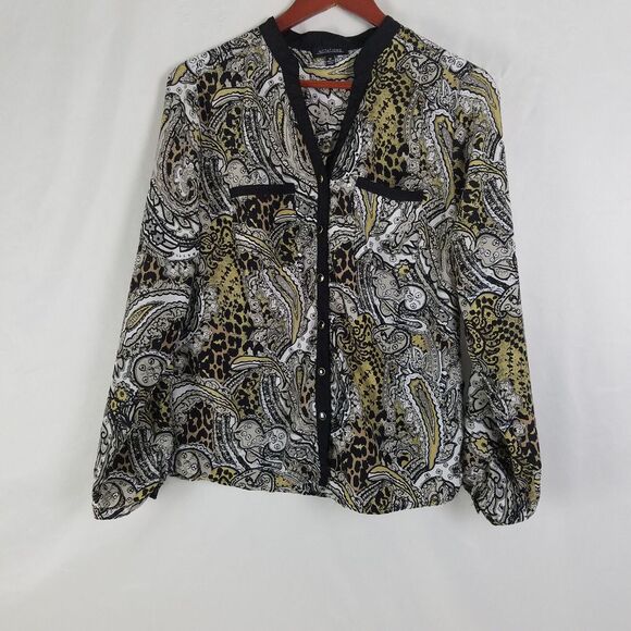 Notations Tops - Notations Shirt Women Medium Top Paisley Long Sleeve Split Neck Pocket Button Up